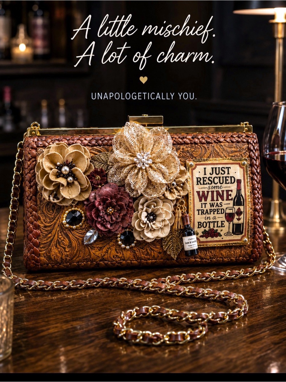 “I Rescued The Wine, It Was Trapped In A Bottle”-Unique Statement Bag NWT